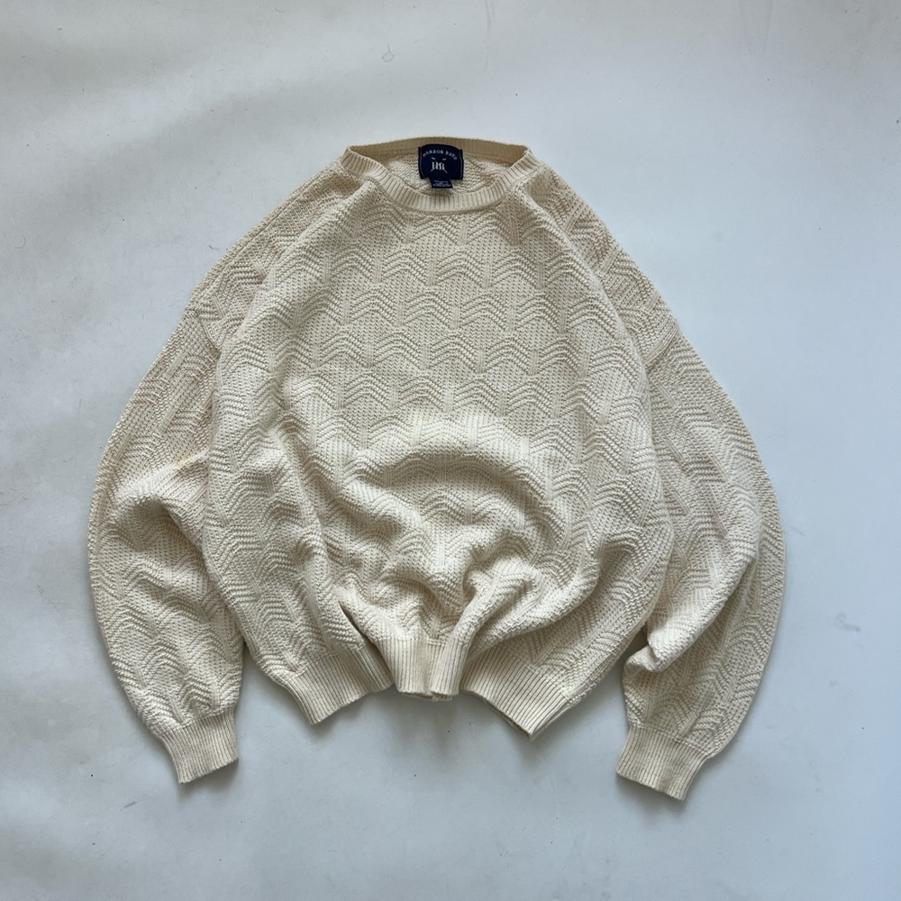 Vintage 100% Cotton Harbor Bay Heavyweight Textured Cream Sweater